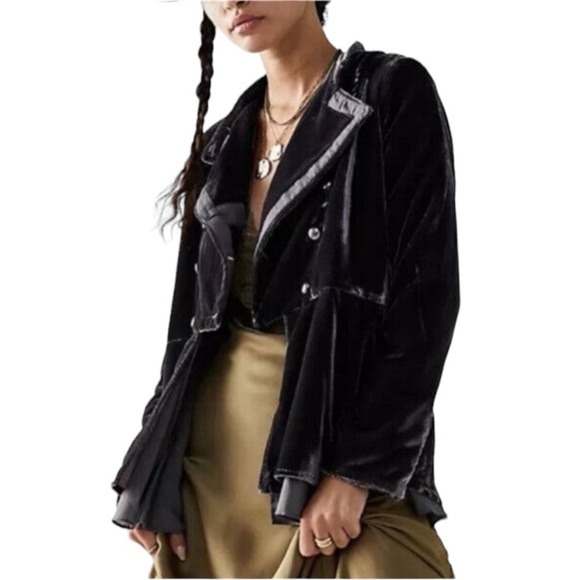 Free People Velvet Ebony Stunning Military Jacket - Picture 7 of 16